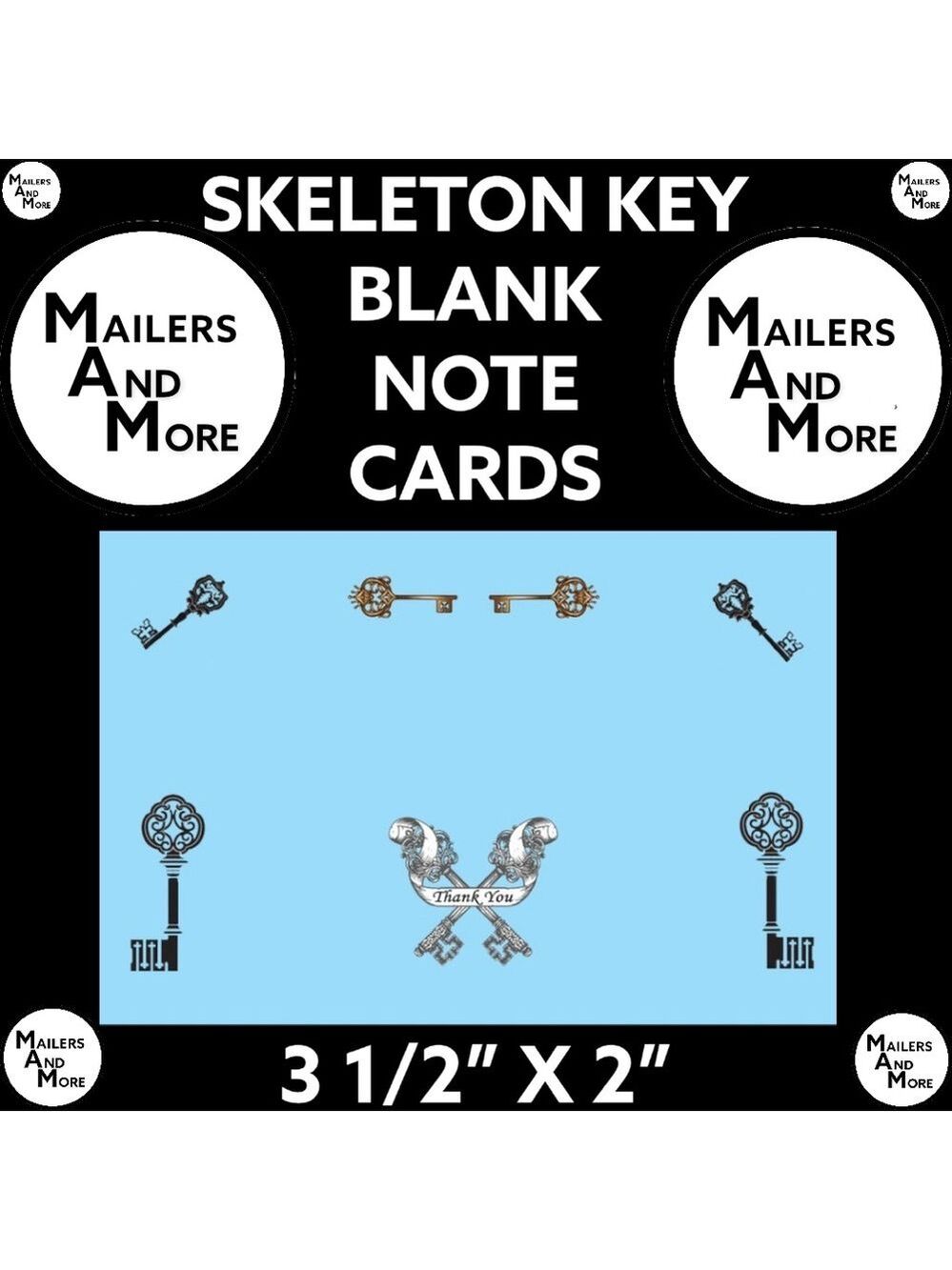 50 Skeleton Key Note Cards, Thank You